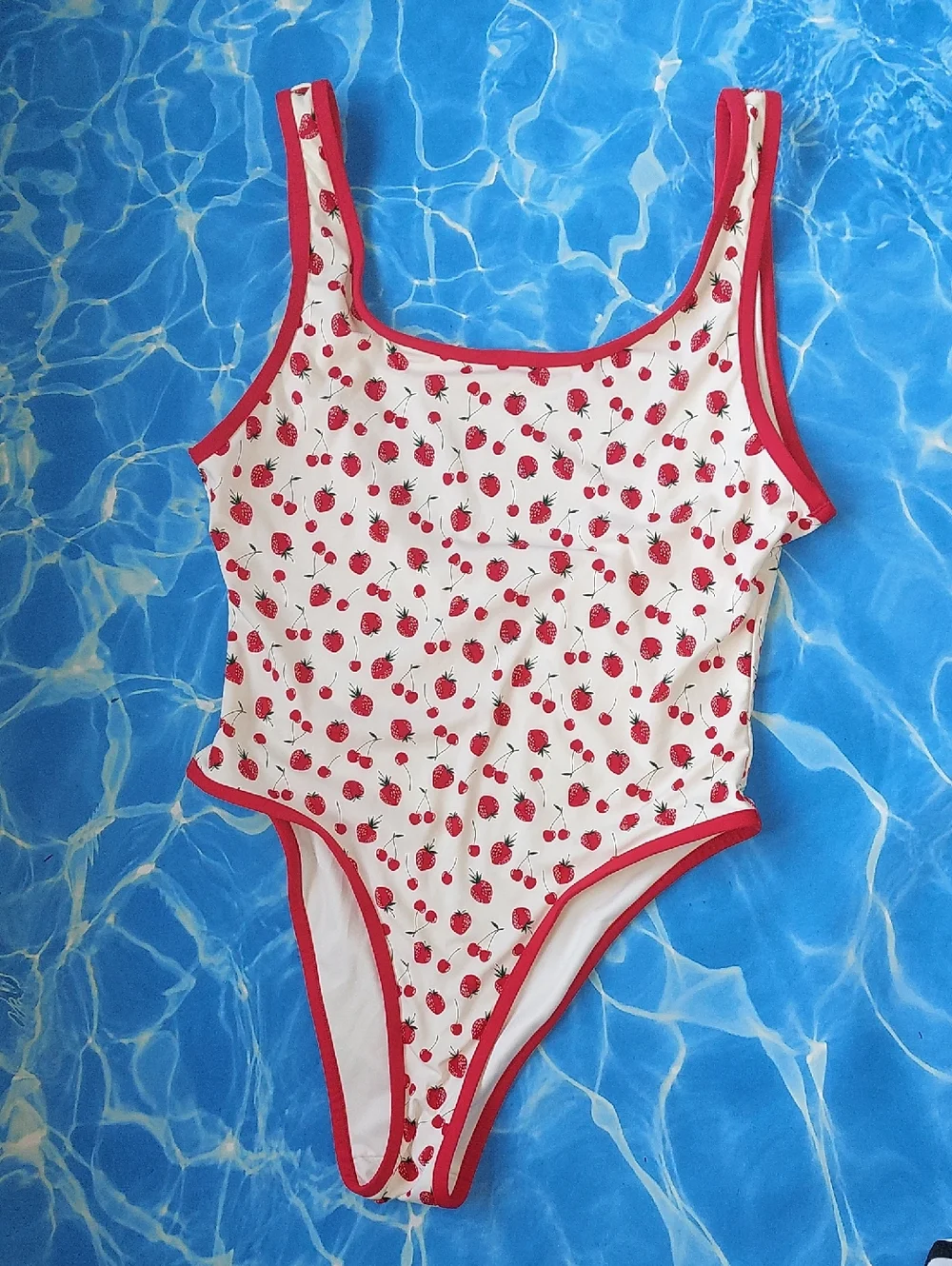 Frankie's Bikini x Pink Red White Strawberry & Cherry One Piece Swimsuit Sz XL